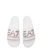 EA7 D Ciabatta a fascia bianca con logo EA7 bronzo B.CO/BRONZO