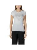 GUESS J D COL T-shirt logo triangolo con strass bianco