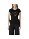 GUESS J D COL T-shirt logo triangolo con strass nero