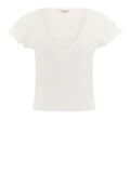 T-shirt Dahlia a v con pizzo sangallo