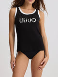 LIU JO BEACHWEAR Top smanicato con logo NERO/B.CO