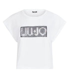 LIU JO BEACHWEAR T-shirt girocollo con strass bianco