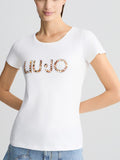 LIU JO BEACHWEAR T-shirt con scritta animalier bianco