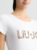 LIU JO BEACHWEAR T-shirt con scritta animalier bianco