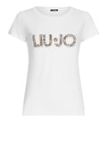 LIU JO BEACHWEAR T-shirt con scritta animalier bianco