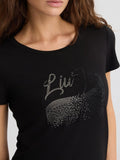 LIU JO BEACHWEAR T-shirt con pioggia di strass NERO MLT