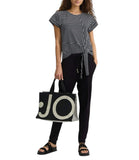 LIU JO BEACHWEAR T-shirt a righe con fiocco NERO/B.CO