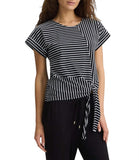 LIU JO BEACHWEAR T-shirt a righe con fiocco NERO/B.CO