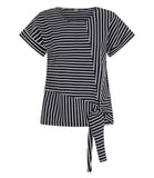 LIU JO BEACHWEAR T-shirt a righe con fiocco NERO/B.CO
