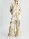 LIU JO BLACK Pantaloni palazzo in twill con stampa jungle verde