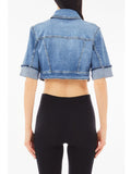 LIU JO BLUE DENIM Giacca in denim cropped Kitty con strass blu