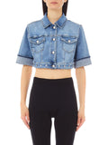 LIU JO BLUE DENIM Giacca in denim cropped Kitty con strass blu