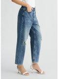 LIU JO BLUE DENIM Jeans Zebra straight con strass e rotture blu