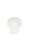 LIU JO SPORT T-shirt a v con loghi strass sul collo latte