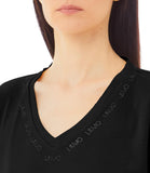 LIU JO SPORT T-shirt a v regular con loghi strass nero