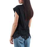 LIU JO WHITE T-shirt con fondo traforato nero