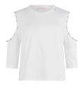 LIU JO WHITE Maglia in cotone con aperture sulle spall e applicazioni bianco