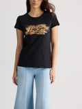 LIU JO WHITE T-shirt stampa fantasia leopard logo nero