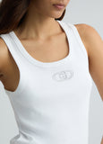 LIU JO WHITE Canotta logo strass bianco
