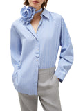 MARELLA SPORT Camicia a righe oversize con fiore azzurro