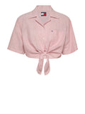 TOMMY J D Camicia cropped con nodo rosa