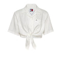 TOMMY J D Camicia cropped con nodo bianco