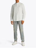 TOMMY J U Camicia misto lino collo coreano bianco