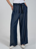 YES-ZEE D Pantalone vita alta con cintura blu