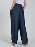 YES-ZEE D Pantalone vita alta con cintura blu