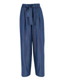 YES-ZEE D Pantalone vita alta con cintura blu