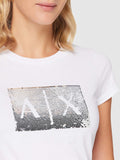 AX ARMANI D T-shirt con logo paillettes bianco