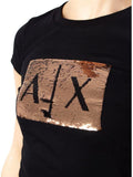 AX ARMANI D T-shirt con logo paillettes NERO/ORO