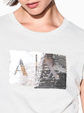 AX ARMANI D T-shirt logo paillettes bianco