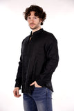 AX ARMANI U Camicia di lino collo alla coreana nero