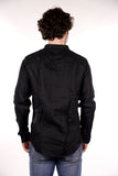 AX ARMANI U Camicia di lino collo alla coreana nero