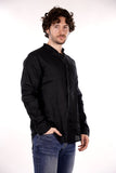AX ARMANI U Camicia di lino collo alla coreana nero