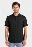 AX ARMANI U Camicia di lino basic a maniche corte BLU SCURO