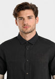 AX ARMANI U Camicia di lino basic a maniche corte BLU SCURO
