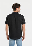AX ARMANI U Camicia di lino basic a maniche corte BLU SCURO