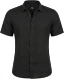 AX ARMANI U Camicia di lino basic a maniche corte BLU SCURO