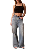 CK J D COL Top crop con bretellina nero