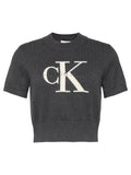 CK J D PRE Pullover chuncky cotton con macrologo CARBONE
