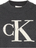 CK J D PRE Pullover chuncky cotton con macrologo CARBONE