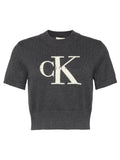 CK J D PRE Pullover chuncky cotton con macrologo CARBONE