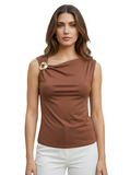CLERY+R SN-LN Canotta top con dettaglio gioiello dorato MORO