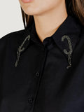 COLCCI Camicia mezza manica dettagli strass sul colletto nero