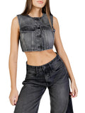 COLCCI Gilet di jeans super cropped nero
