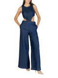 COLCCI Tuta di jeans palazzo con aperture INDIGO