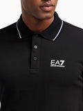 EA7 U Polo core identity in piquet di cotone stretch con profili contrasto nero