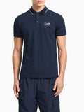 EA7 U Polo core identity in piquet di cotone stretch con profili contrasto blu